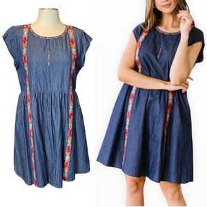 Savanna Jane Alyssa Denim Mini Dress with Embroiderd Accents